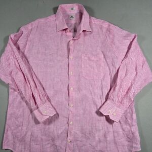 Peter Millar Pink Gingham Button-Down Shirt 100% Linen 2XL